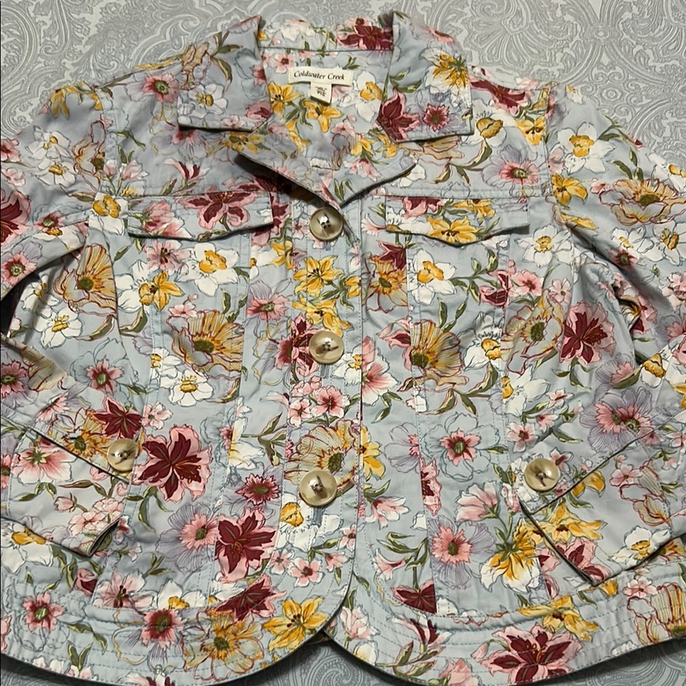 Coldwater Creek Floral Button-Up Jacket size P10 100% cotton
